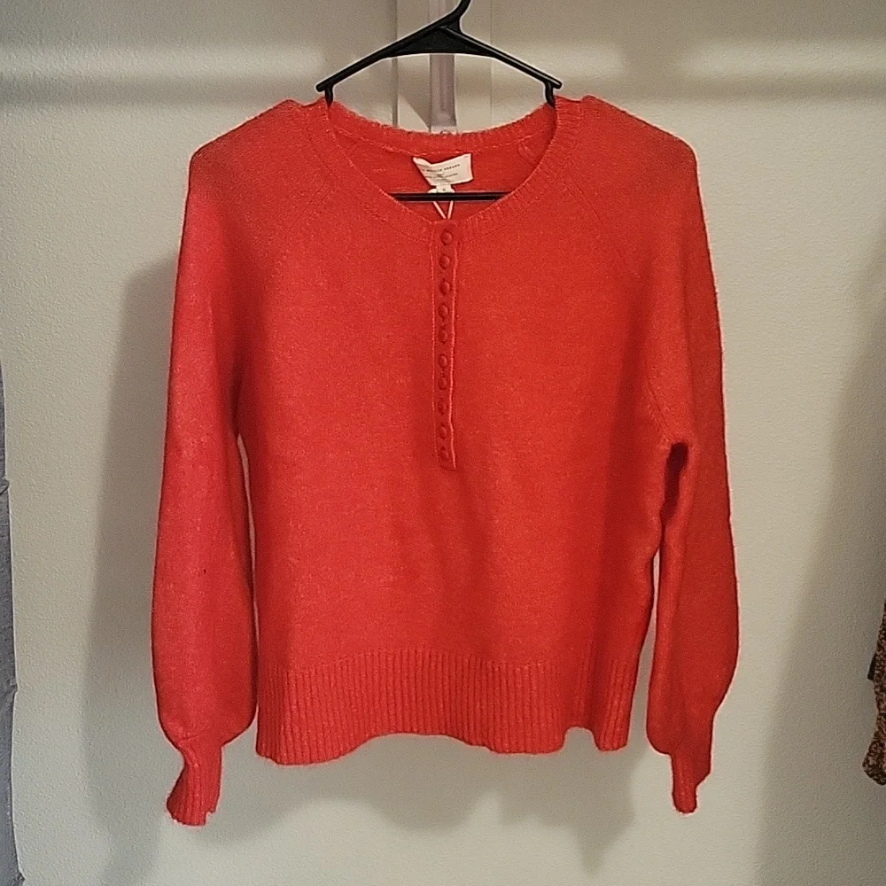 Sezane Red Crewneck Button-Front Sweater - Picture 5 of 9
